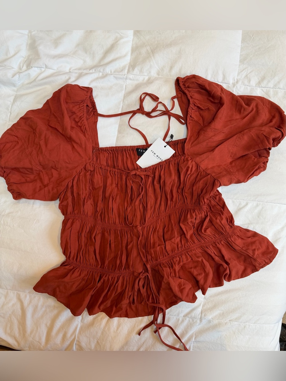 Few Moda Rust Smocked Puff-Sleeve Peasant Blouse